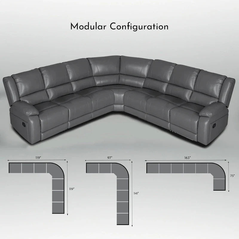 129W 7-Seat Faux Leather Manual Reclining Large Sectional Sofa 2