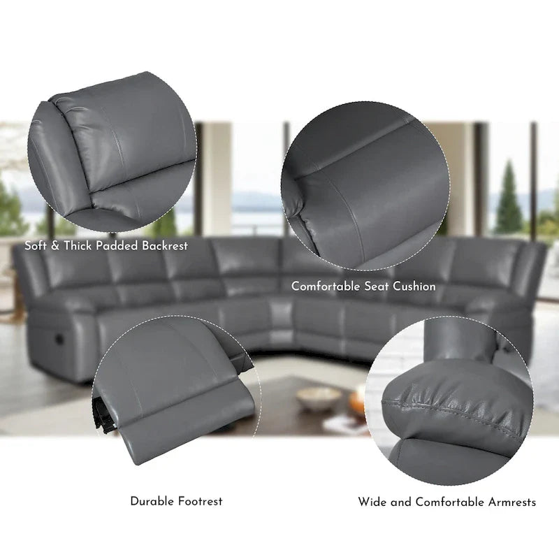 129W 7-Seat Faux Leather Manual Reclining Large Sectional Sofa 3