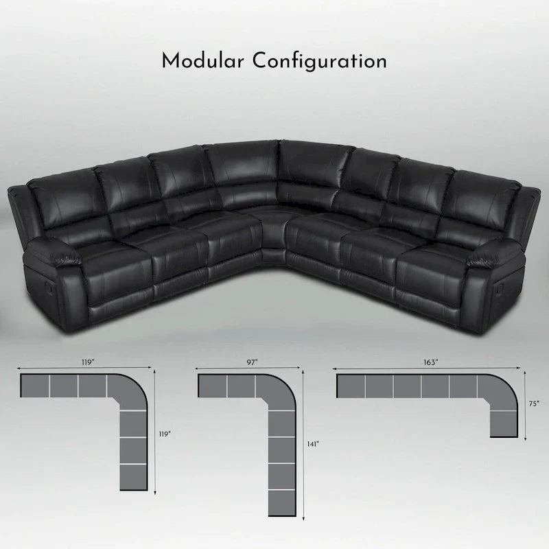 129W 7-Seat Faux Leather Manual Reclining Large Sectional Sofa 5
