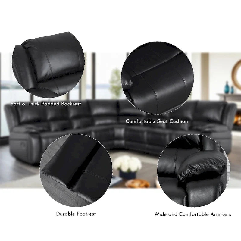 129W 7-Seat Faux Leather Manual Reclining Large Sectional Sofa 6
