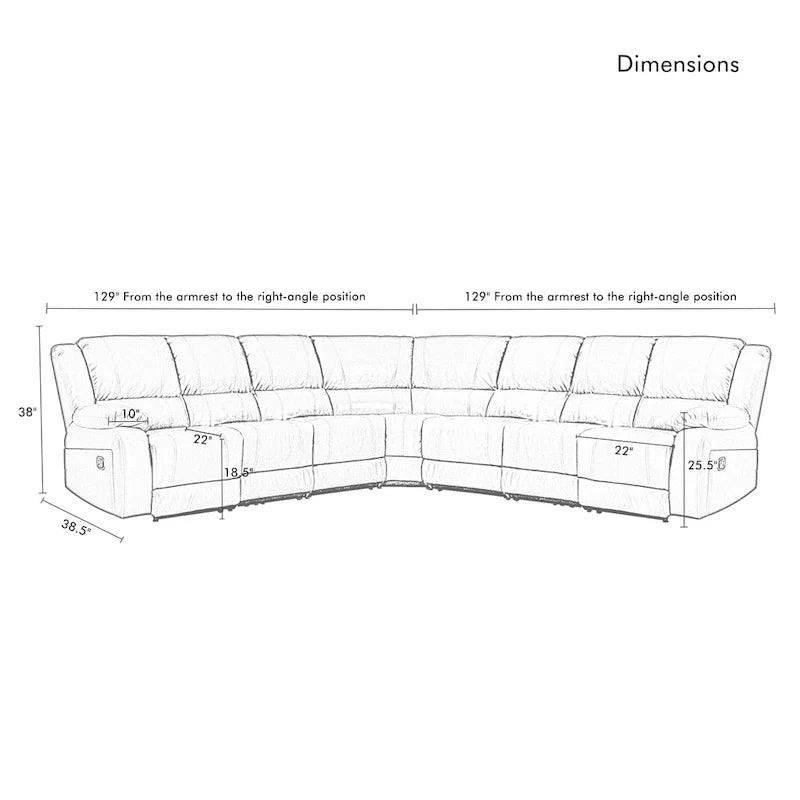 129W 7-Seat Faux Leather Manual Reclining Large Sectional Sofa 7