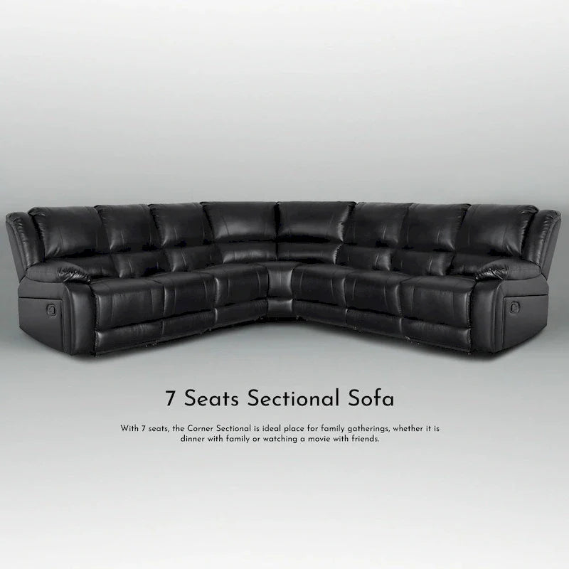 129W 7-Seat Faux Leather Manual Reclining Large Sectional Sofa 8