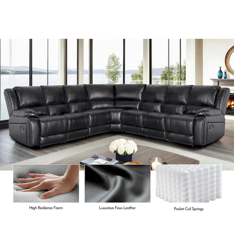129W 7-Seat Faux Leather Manual Reclining Large Sectional Sofa 9