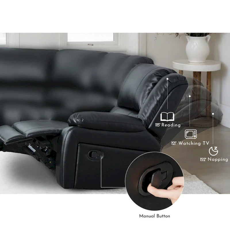 129W 7-Seat Faux Leather Manual Reclining Large Sectional Sofa 10