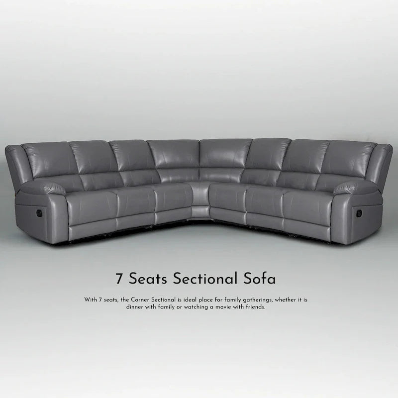 129W 7-Seat Faux Leather Manual Reclining Large Sectional Sofa 12