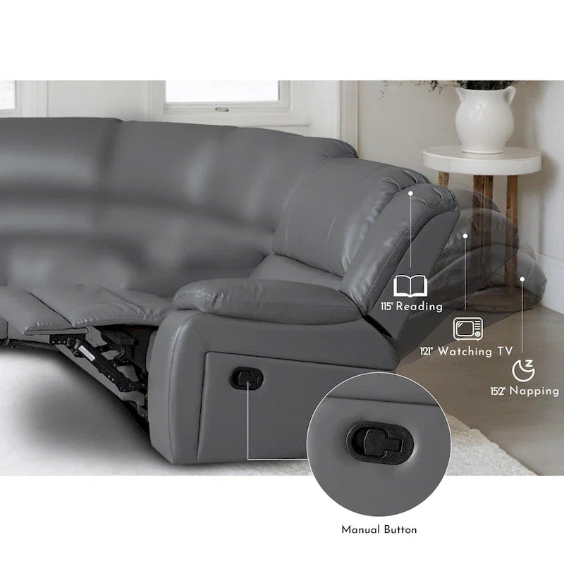 129W 7-Seat Faux Leather Manual Reclining Large Sectional Sofa 14