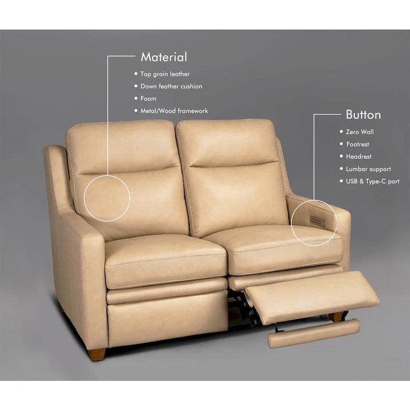 Authentic Leather 56-Inch Triple-Motor Power Reclining Loveseat with Zero-Wall Design and USB & USB-C Ports 16