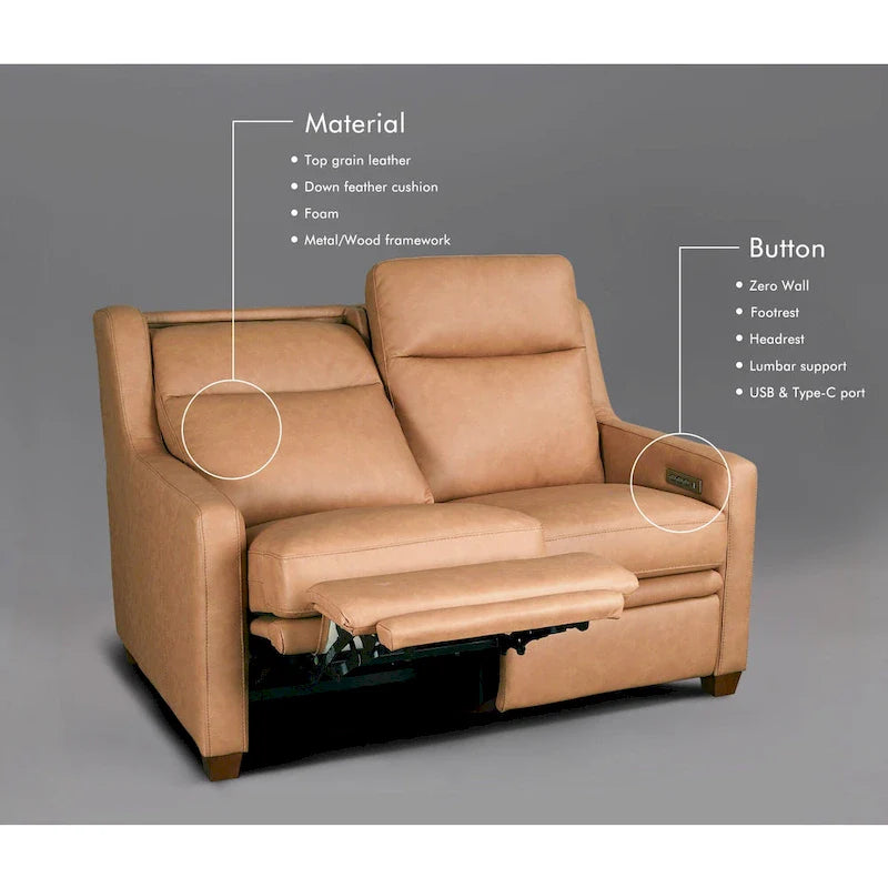 Authentic Leather 56-Inch Triple-Motor Power Reclining Loveseat with Zero-Wall Design and USB & USB-C Ports 17