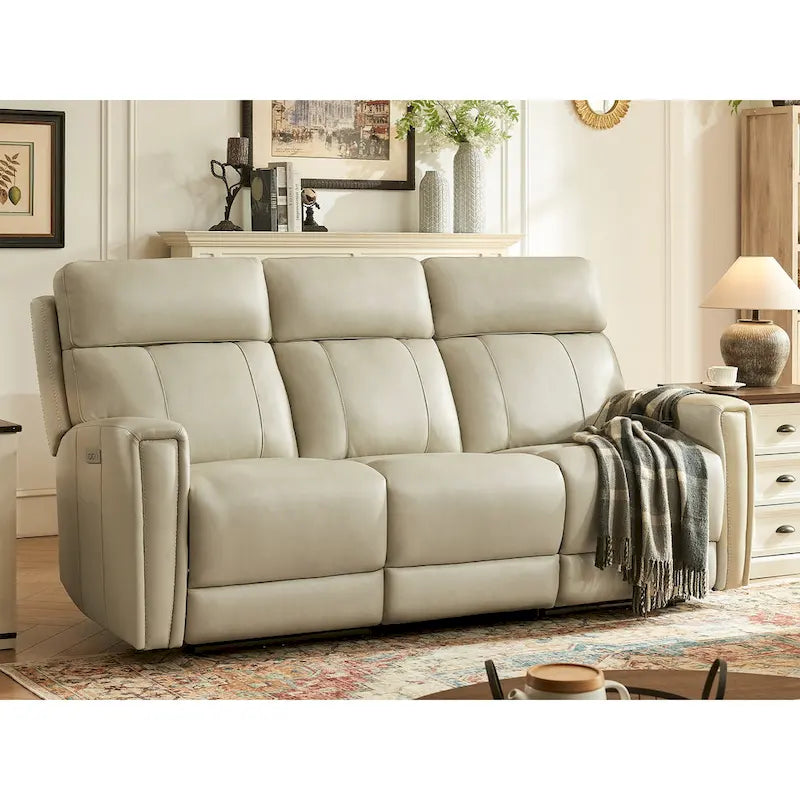 81.5" Genuine Leather Zero Gravity Power Recliner Sofa with Power Headrest and USB/USB-C Ports 1