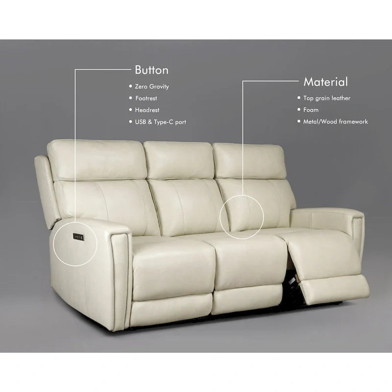 81.5" Genuine Leather Zero Gravity Power Recliner Sofa with Power Headrest and USB/USB-C Ports 2