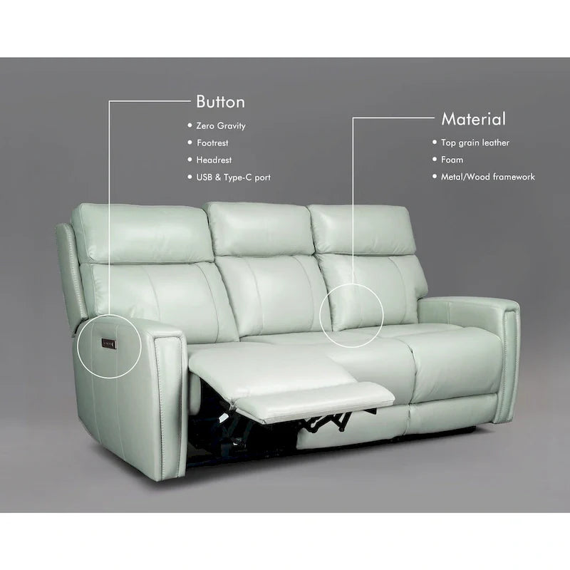 81.5" Genuine Leather Zero Gravity Power Recliner Sofa with Power Headrest and USB/USB-C Ports 6