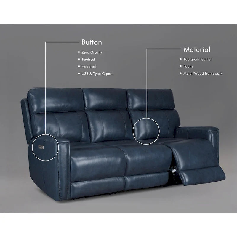 81.5" Genuine Leather Zero Gravity Power Recliner Sofa with Power Headrest and USB/USB-C Ports 10