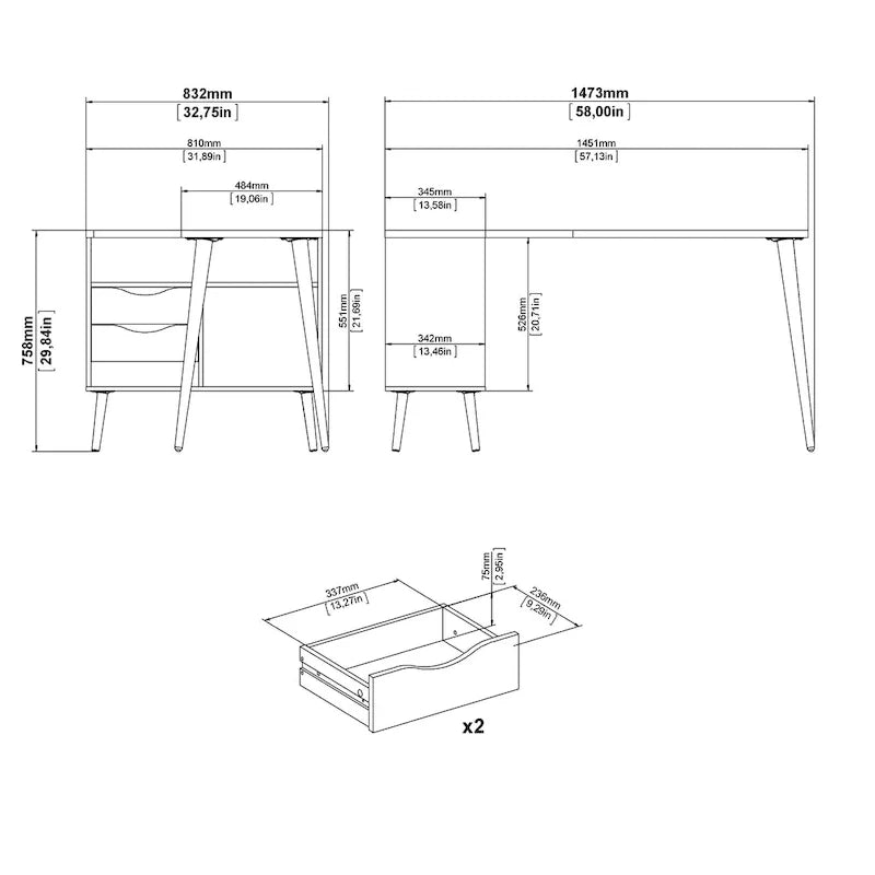 Carson Carrington Kristiansund L-Shaped Desk with 2 Drawers and 3 Shelves 8