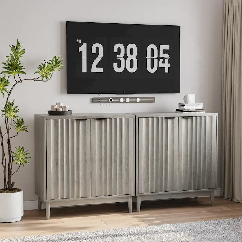 Freestanding Wash Grey Fluted Sideboard Cabinet with Adjustable Shelf - Stylish Wood Storage Solution 3