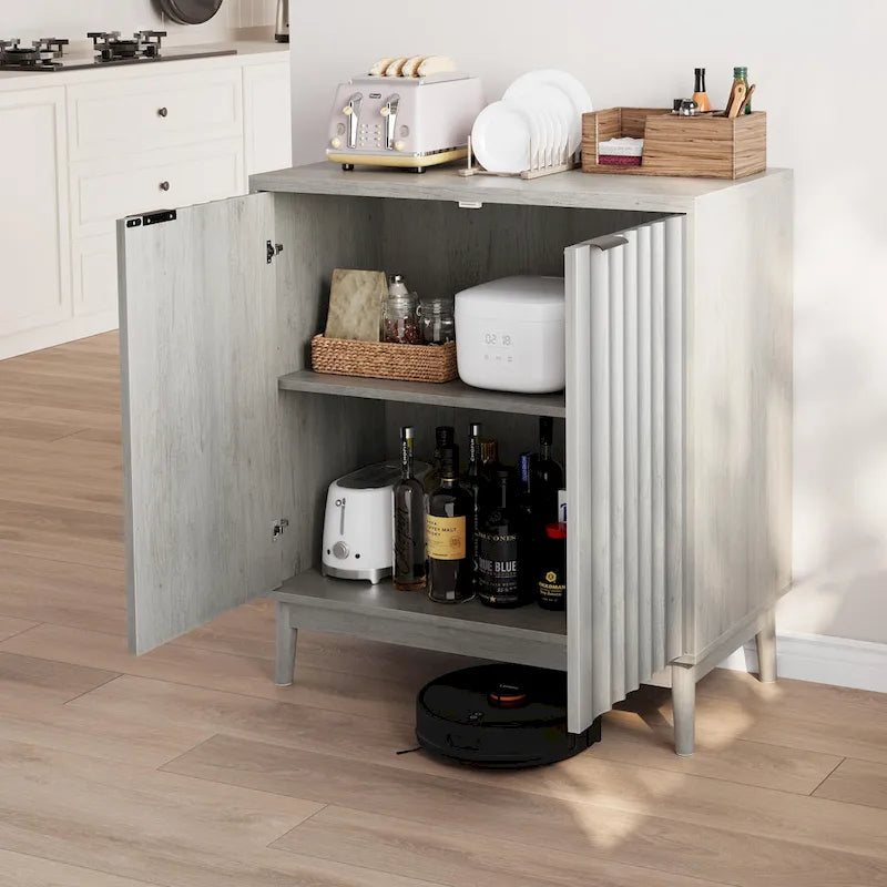 Freestanding Wash Grey Fluted Sideboard Cabinet with Adjustable Shelf - Stylish Wood Storage Solution 4