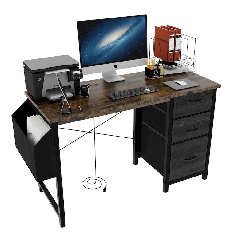 Contemporary Computer Desk with Built-in Charging Station and Versatile Reversible Storage Drawers for Home Office or Study 2