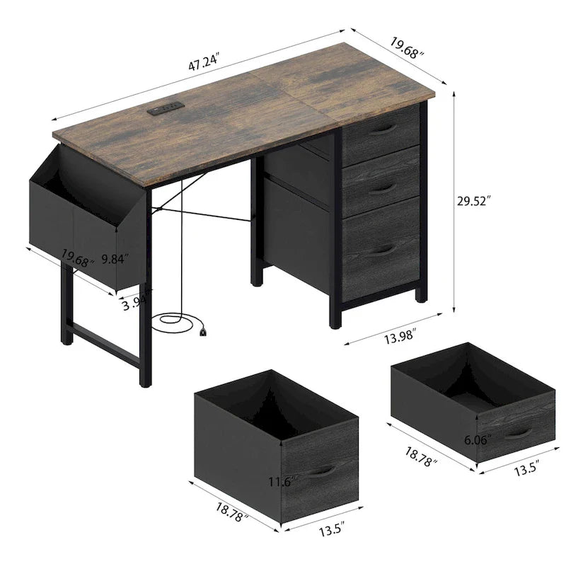 Contemporary Computer Desk with Built-in Charging Station and Versatile Reversible Storage Drawers for Home Office or Study 3