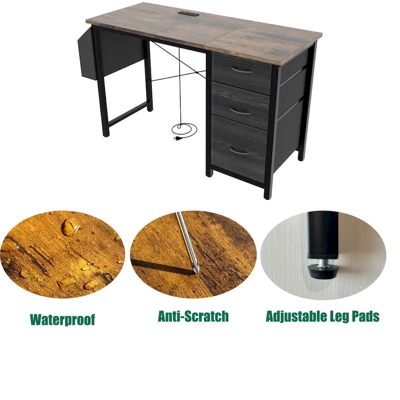 Contemporary Computer Desk with Built-in Charging Station and Versatile Reversible Storage Drawers for Home Office or Study 7