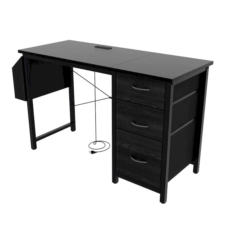 Contemporary Computer Desk with Built-in Charging Station and Versatile Reversible Storage Drawers for Home Office or Study 9
