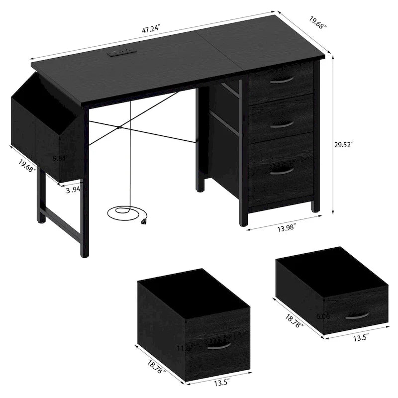 Contemporary Computer Desk with Built-in Charging Station and Versatile Reversible Storage Drawers for Home Office or Study 10