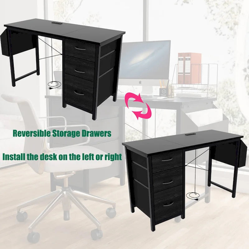 Contemporary Computer Desk with Built-in Charging Station and Versatile Reversible Storage Drawers for Home Office or Study 13