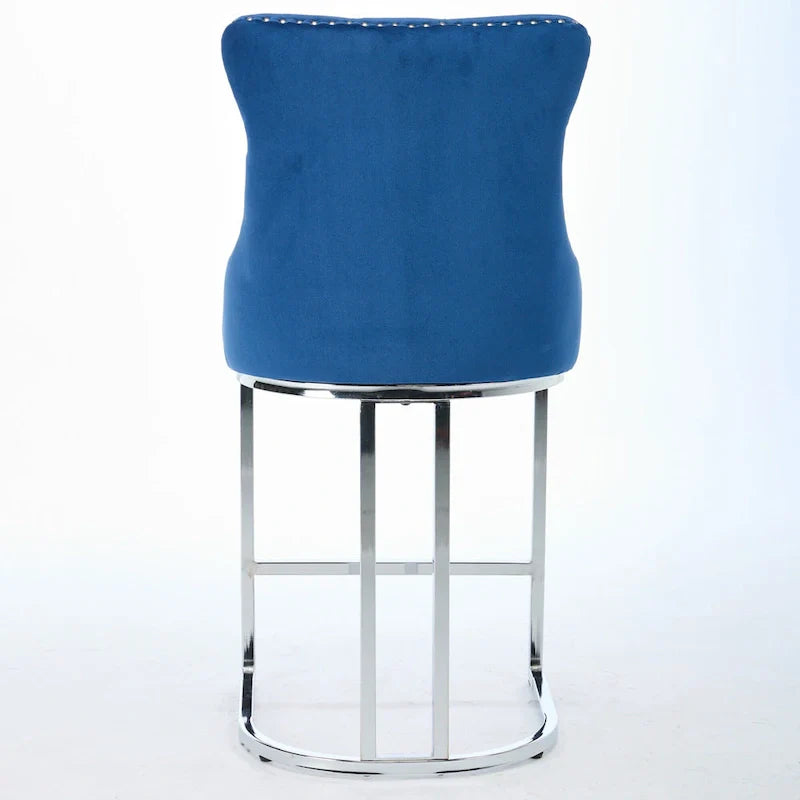 Contemporary Set of 2 Bar Stools with Button-Tufted Back and Studded Trim, Chrome Metal Base - Ideal for Dining Room, Living Room, and Bedroom 9