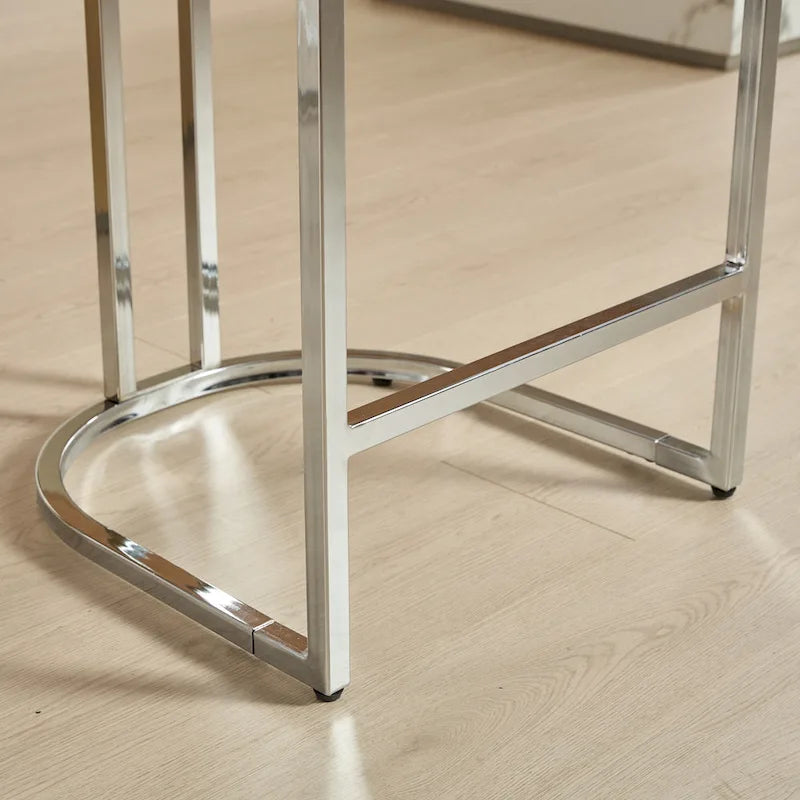 Contemporary Set of 2 Bar Stools with Button-Tufted Back and Studded Trim, Chrome Metal Base - Ideal for Dining Room, Living Room, and Bedroom 15