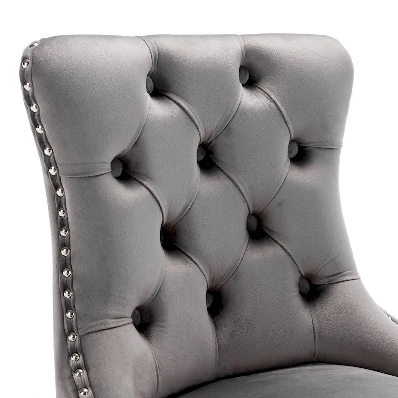 Contemporary Set of 2 Bar Stools with Button-Tufted Back and Studded Trim, Chrome Metal Base - Ideal for Dining Room, Living Room, and Bedroom 26