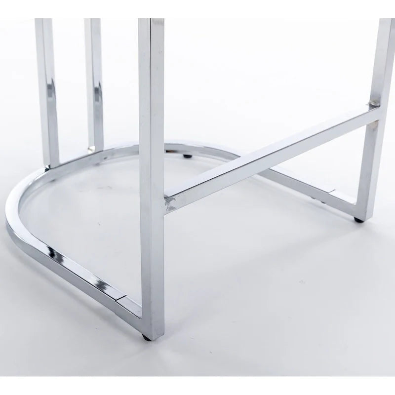 Contemporary Set of 2 Bar Stools with Button-Tufted Back and Studded Trim, Chrome Metal Base - Ideal for Dining Room, Living Room, and Bedroom 31