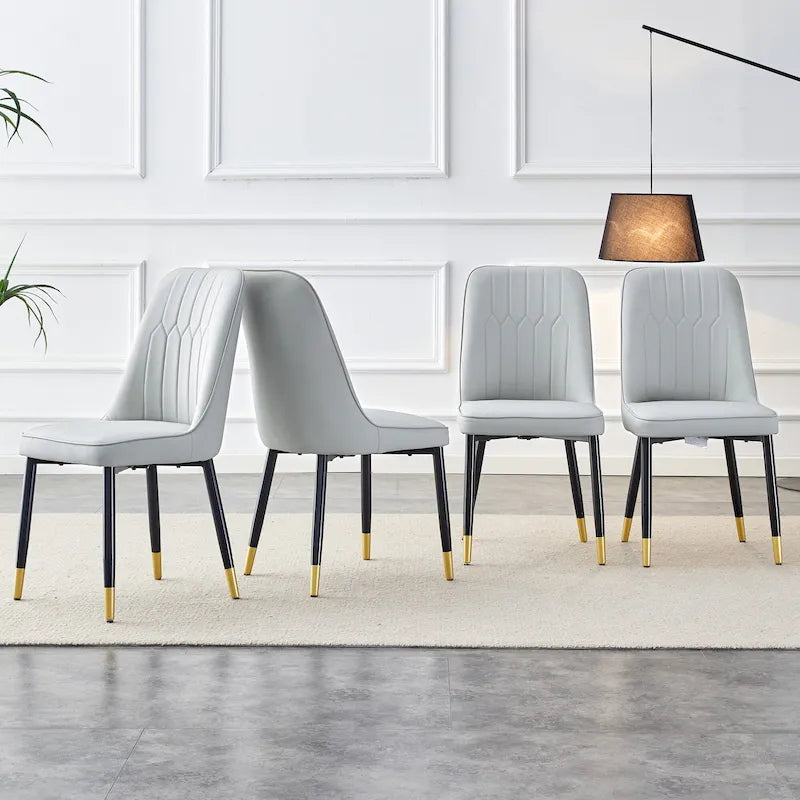 Contemporary Set of 4 Faux Leather Dining Chairs with Cushioned Backrests and Metal Legs – Ideal for Dining Rooms, Living Rooms, and Bedrooms 28