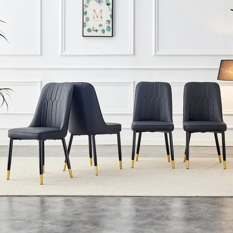 Contemporary Set of 4 Faux Leather Dining Chairs with Cushioned Backrests and Metal Legs – Ideal for Dining Rooms, Living Rooms, and Bedrooms 29