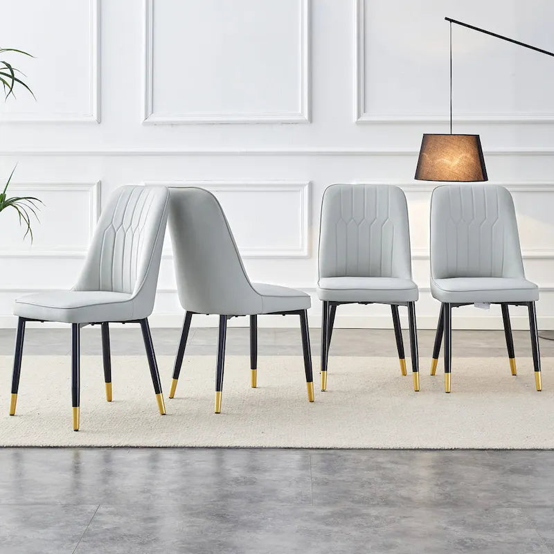 Contemporary Set of 4 Faux Leather Dining Chairs with Cushioned Backrests and Metal Legs – Ideal for Dining Rooms, Living Rooms, and Bedrooms 1