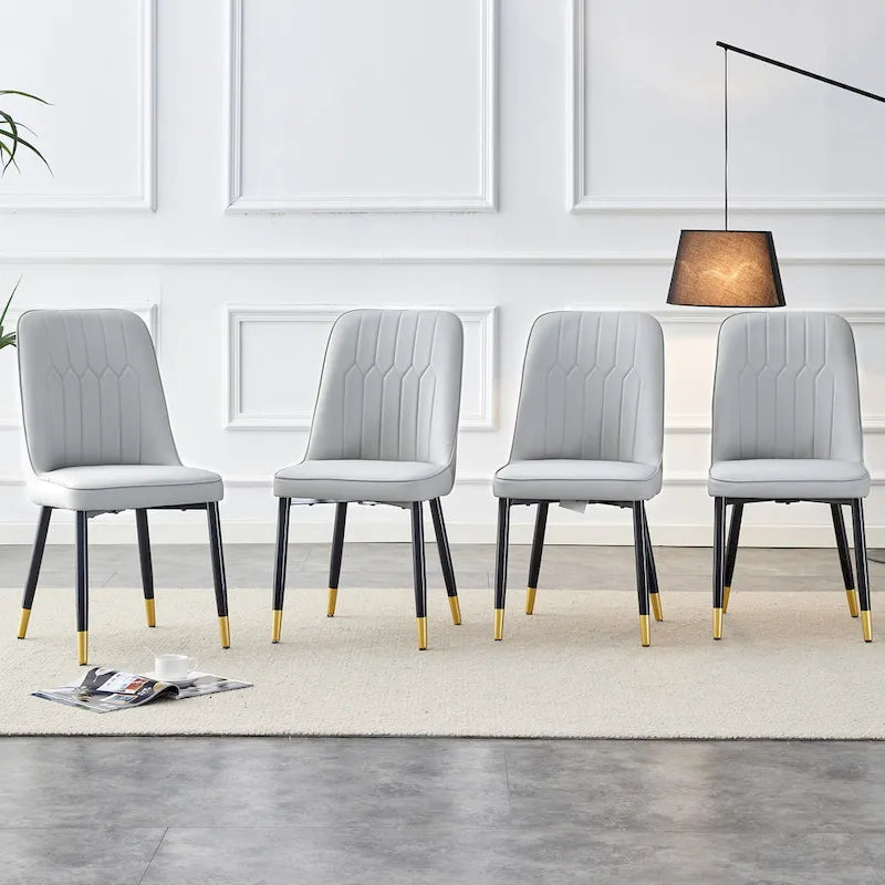 Contemporary Set of 4 Faux Leather Dining Chairs with Cushioned Backrests and Metal Legs – Ideal for Dining Rooms, Living Rooms, and Bedrooms 2