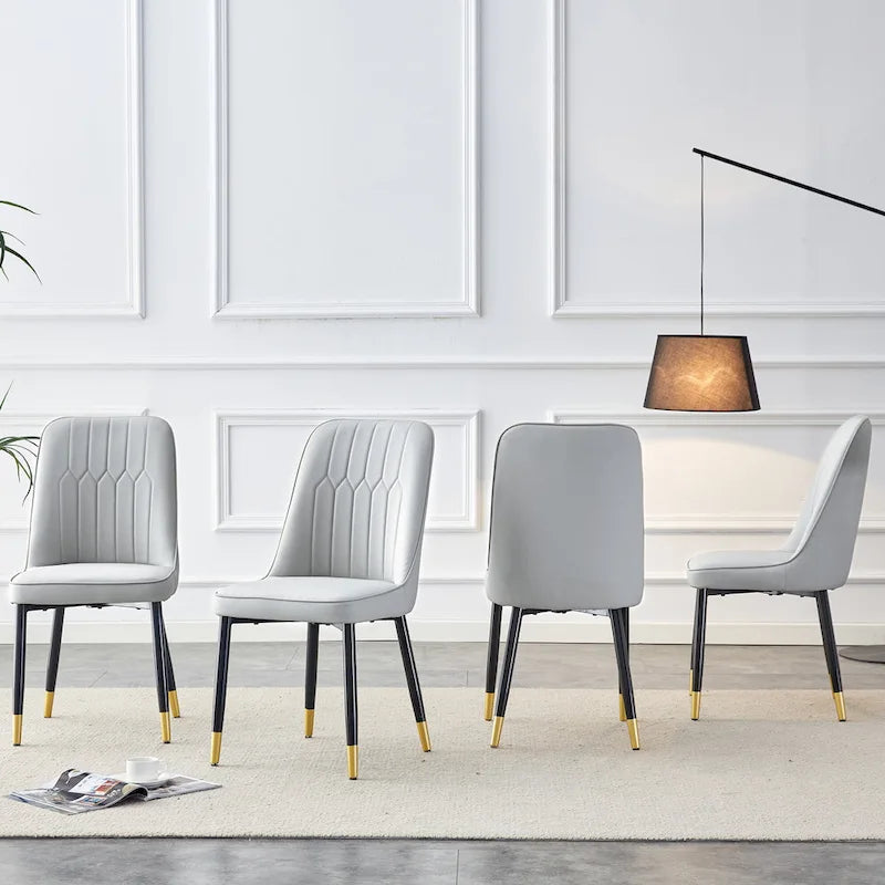 Contemporary Set of 4 Faux Leather Dining Chairs with Cushioned Backrests and Metal Legs – Ideal for Dining Rooms, Living Rooms, and Bedrooms 3