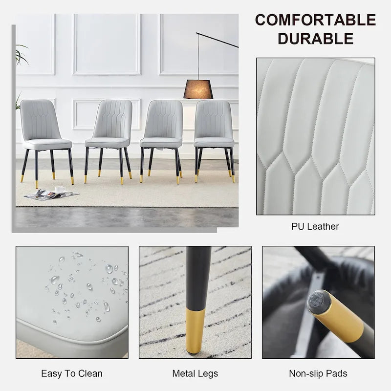 Contemporary Set of 4 Faux Leather Dining Chairs with Cushioned Backrests and Metal Legs – Ideal for Dining Rooms, Living Rooms, and Bedrooms 5