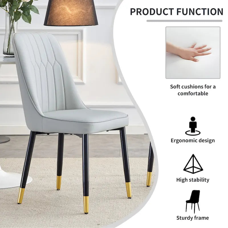 Contemporary Set of 4 Faux Leather Dining Chairs with Cushioned Backrests and Metal Legs – Ideal for Dining Rooms, Living Rooms, and Bedrooms 6