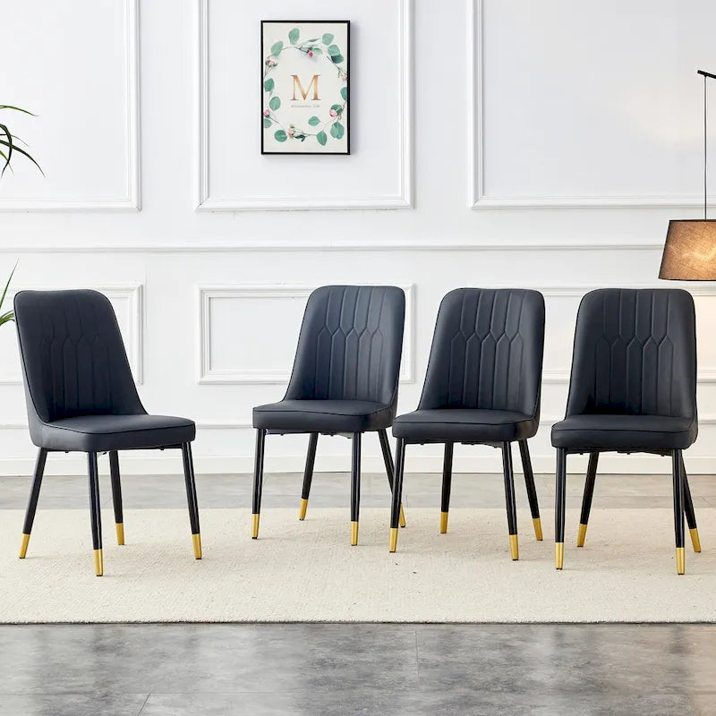 Contemporary Set of 4 Faux Leather Dining Chairs with Cushioned Backrests and Metal Legs – Ideal for Dining Rooms, Living Rooms, and Bedrooms 13
