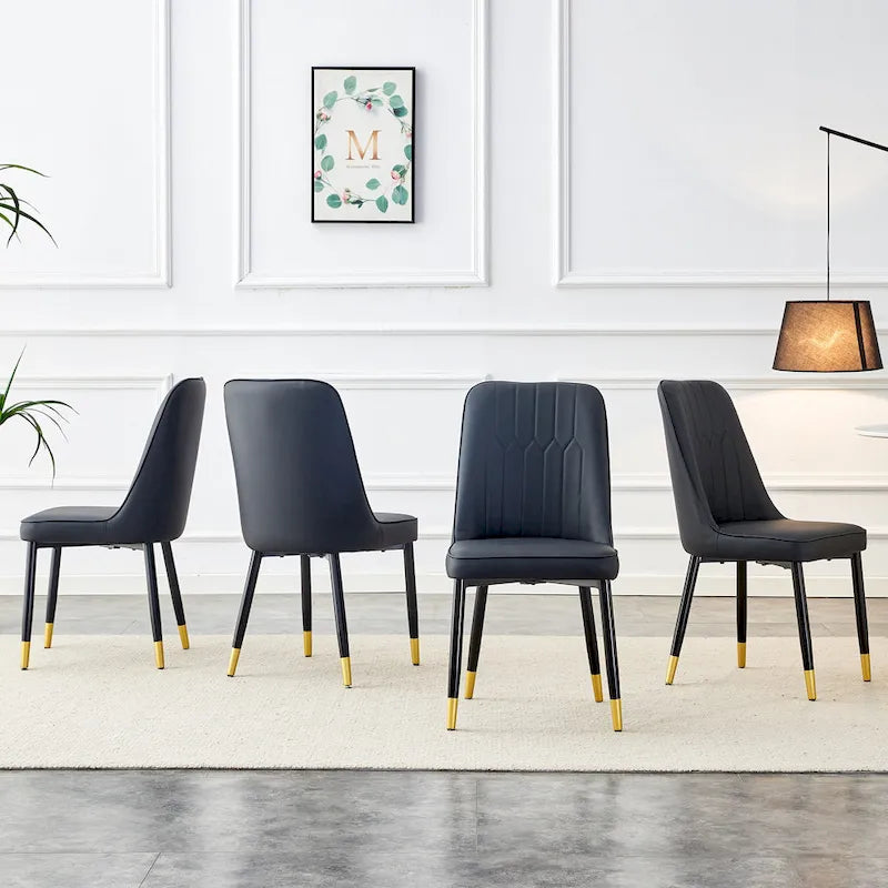 Contemporary Set of 4 Faux Leather Dining Chairs with Cushioned Backrests and Metal Legs – Ideal for Dining Rooms, Living Rooms, and Bedrooms 14