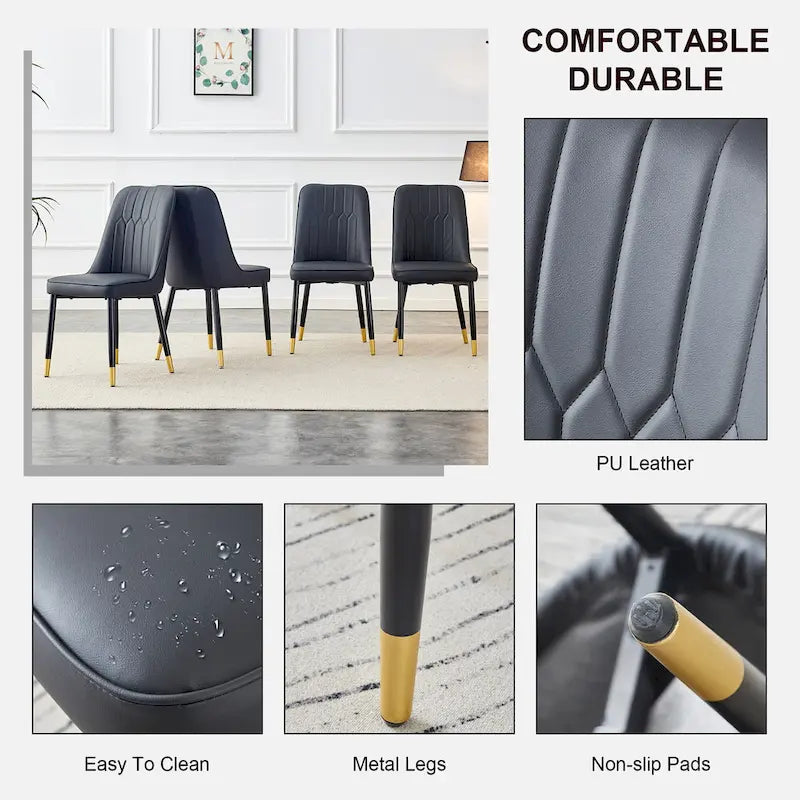 Contemporary Set of 4 Faux Leather Dining Chairs with Cushioned Backrests and Metal Legs – Ideal for Dining Rooms, Living Rooms, and Bedrooms 16