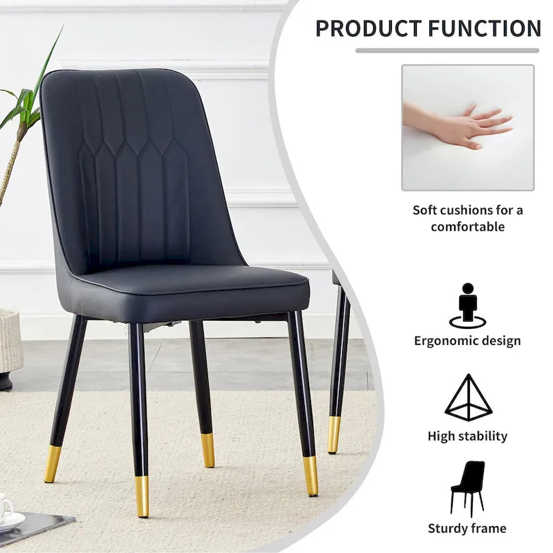 Contemporary Set of 4 Faux Leather Dining Chairs with Cushioned Backrests and Metal Legs – Ideal for Dining Rooms, Living Rooms, and Bedrooms 17