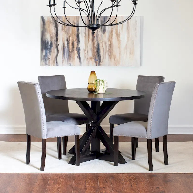 Modern 5-Piece Compact Dining Set with Chrome Nailhead Trim Chairs for Kitchen 15