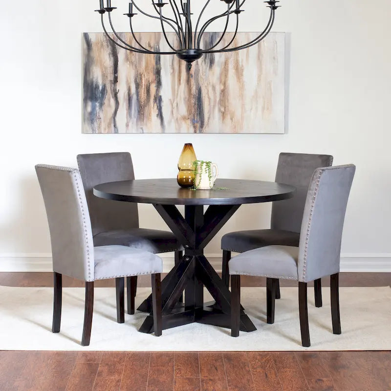 Modern 5-Piece Compact Dining Set with Chrome Nailhead Trim Chairs for Kitchen 1