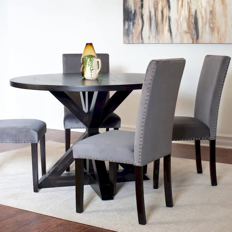 Modern 5-Piece Compact Dining Set with Chrome Nailhead Trim Chairs for Kitchen 2