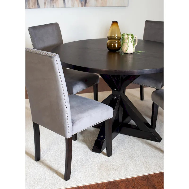 Modern 5-Piece Compact Dining Set with Chrome Nailhead Trim Chairs for Kitchen 3