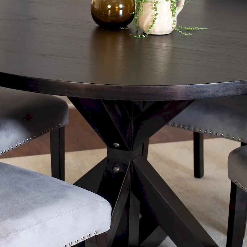 Modern 5-Piece Compact Dining Set with Chrome Nailhead Trim Chairs for Kitchen 4