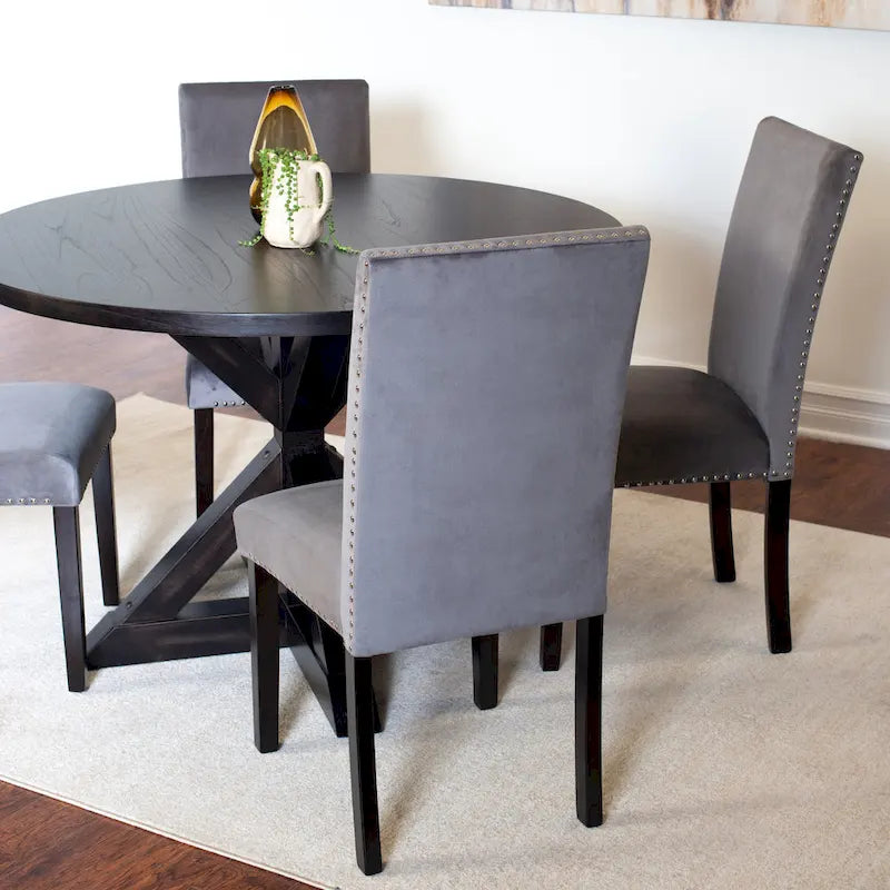 Modern 5-Piece Compact Dining Set with Chrome Nailhead Trim Chairs for Kitchen 5