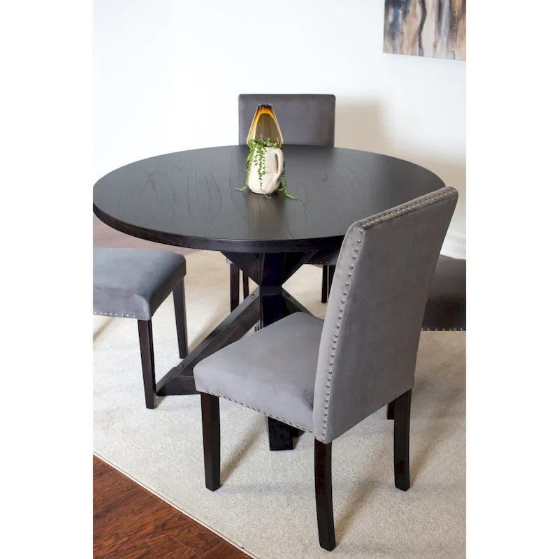 Modern 5-Piece Compact Dining Set with Chrome Nailhead Trim Chairs for Kitchen 6