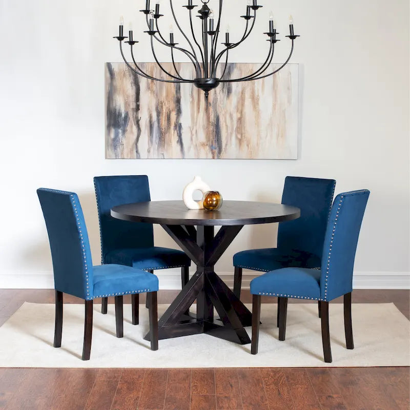 Modern 5-Piece Compact Dining Set with Chrome Nailhead Trim Chairs for Kitchen 8