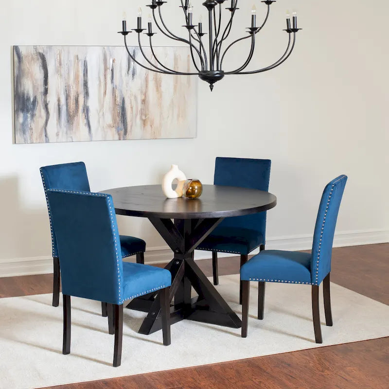 Modern 5-Piece Compact Dining Set with Chrome Nailhead Trim Chairs for Kitchen 9