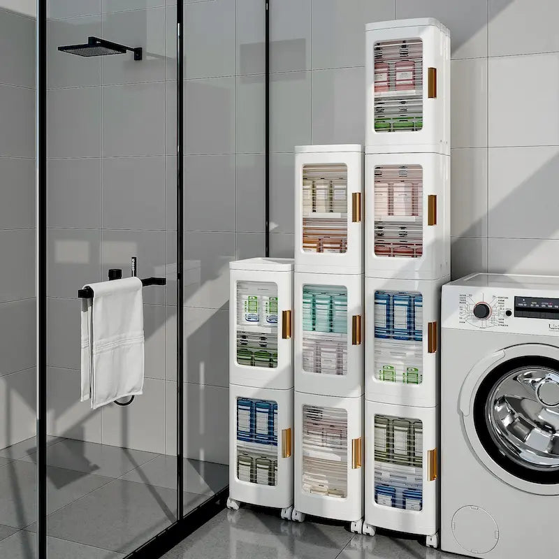 4-Tier Slim Plastic Storage Cabinet with Wheels - Ideal Bathroom Organizer for Small Spaces 9